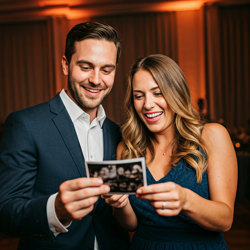 group of friends at a birthday party laughing hysterically while holding photo props in a brightly lit venue